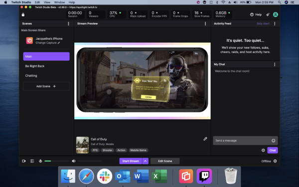 Twitch Studio — mobile game is in the stream preview